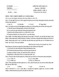 Đề thi giữa kì 1 Lịch sử 12 Kết nối tri thức 2024 (Đề 1)