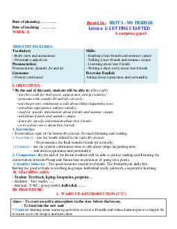 Giáo án Unit 3: My friends Tiếng Anh 6 Global success