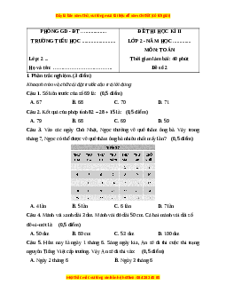 Đề thi cuối kì 1 Toán lớp 2 Chân trời sáng tạo (Đề 2)