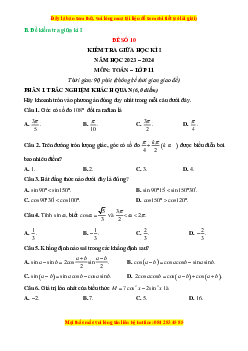 Đề thi giữa kì 1 Toán 11 Chân trời sáng tạo (đề 10)