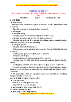 Giáo án Bài 13 Địa lí 7 Chân trời sáng tạo: Phát kiến ra châu Mỹ, vị trí địa lí và phạm vi châu Mỹ