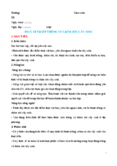 Giáo án Bài 5: Kĩ thuật trồng và chăm sóc cây xoài Công nghệ 9 Trồng cây ăn quả Kết nối tri thức