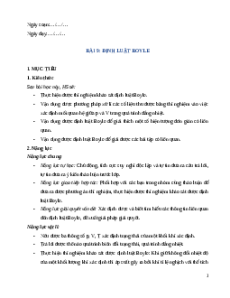 Giáo án Bài 9 Vật Lí 12 Kết nối tri thức (2025): Định luật Boyle