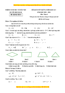 Đề thi cuối kì 1 Toán 6 Cánh diều Phòng GD&ĐT Nho Quan - Ninh Bình