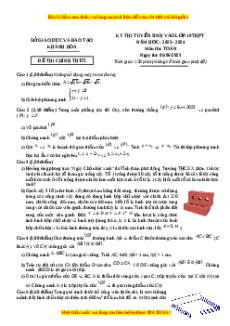 Đề thi vào 10 Toán Tỉnh Khánh Hòa năm 2023-2024