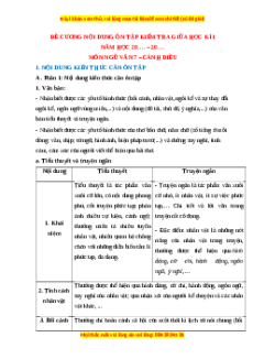 Đề cương ôn tập giữa kì 1 Ngữ văn 7 Cánh diều