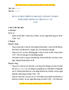 Giáo án Bài 14 Lịch sử 8 Chân trời sáng tạo (2024): Sự phát triển của khoa học, kĩ thuật, văn học, nghệ thuật trong các thế kỉ XVIII - XIX