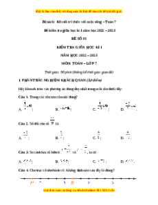 Đề thi giữa kì 1 Toán 7 Kết nối tri thức có đáp án (Đề 1)