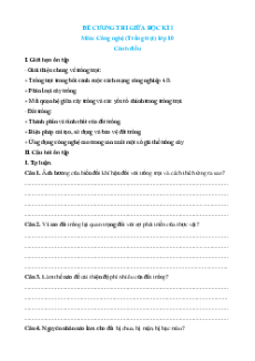 Đề cương ôn tập Giữa kì 1 Công nghệ trồng trọt 10 Cánh diều (có đáp án)