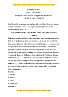 Đề thi giữa kì 2 Tiếng Anh 12 trường THPT Việt Đức năm 2023