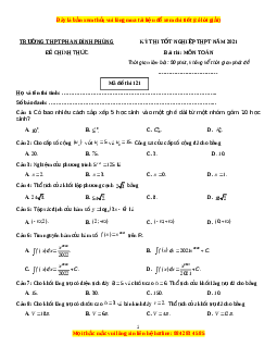 Đề thi thử Toán trường Phan Đình Phùng năm 2021