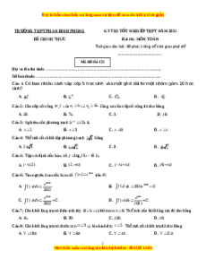 Đề thi thử Toán trường Phan Đình Phùng năm 2021