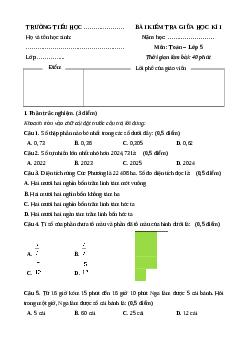 Đề thi giữa kì 1 Toán lớp 5 Cánh diều (Đề 5)