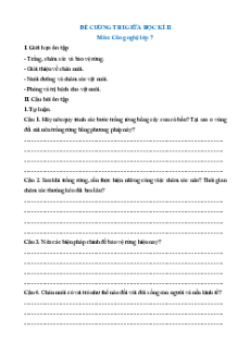 Đề cương ôn tập Giữa kì 2 Công nghệ 7