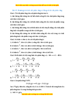 Trắc nghiệm Phương trình tốc độ phản ứng và hằng số tốc độ phản ứng hóa học Hóa học 10 Chân trời sáng tạo
