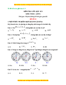 Đề thi giữa kì 1 Toán 6 Cánh diều (Đề 3)