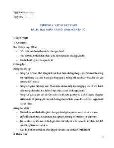 Giáo án Bài 14: Hạt nhân và mô hình nguyên tử Vật Lí 12 Chân trời sáng tạo