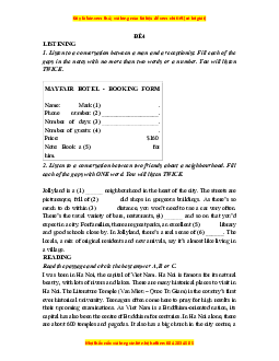 Đề thi giữa kì 1 Tiếng Anh 9 (có file nghe) - Đề 4