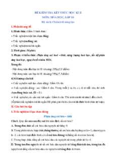 Đề cương Cuối kì 2 Hóa học 10 Chân trời sáng tạo