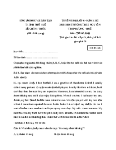 Đề thi tuyển sinh vào lớp 6 Tiếng Anh 2025 trường Nguyễn Tri Phương (Huế)