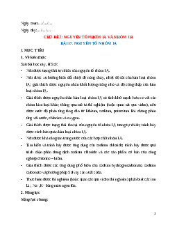 Giáo án Bài 17 Hóa học 12 Cánh Diều: Nguyên tố nhóm IA