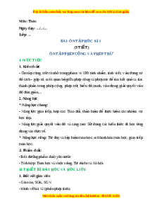 Giáo án Ôn tập học kì 1 - Ôn tập phép cộng và phép trừ Toán 2 Chân trời sáng tạo