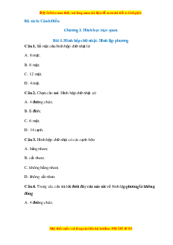 Trắc nghiệm Hình hộp chữ nhật. Hình lập phương Toán 7 Cánh diều