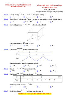Đề thi thử tốt nghiệp Toán trường THPT Bố Hạ - Bắc Giang lần 2 năm 2024