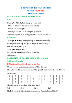 Đề cương ôn tập Giữa kì 2 Toán 9 Cánh diều