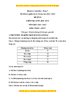 Đề thi giữa kì 2 Toán 7 Cánh diều có đáp án (Đề 3)
