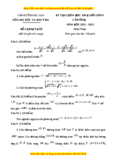 Đề thi HSG Toán 9 cấp tỉnh - Hà Nam năm học 2022 - 2023 có đáp án