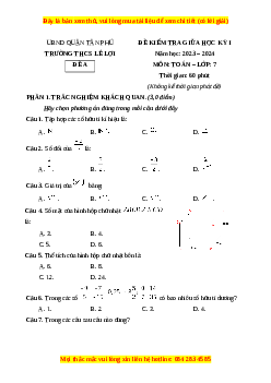 Đề thi giữa kì 1 Toán 7 Chân trời sáng tạo Trường THCS Lê Lợi – TP HCM