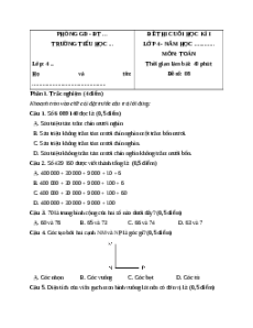 Đề thi cuối kì 1 Toán lớp 4 Chân trời sáng tạo - Đề 8