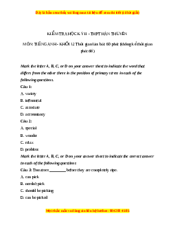 Đề thi cuối kì 2 Tiếng Anh lớp 12 trường THPT Hàn Thuyên năm 2023