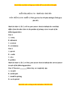 Đề thi cuối kì 2 Tiếng Anh lớp 12 trường THPT Hàn Thuyên năm 2023