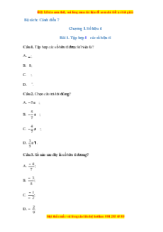 Trắc nghiệm Tập hợp Q các số hữu tỉ Toán 7 Cánh diều