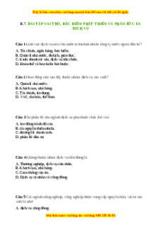 Trắc nghiệm Bài 13 Địa lí 9: Vai trò đặc điểm phát triển và phân bố của dịch vụ
