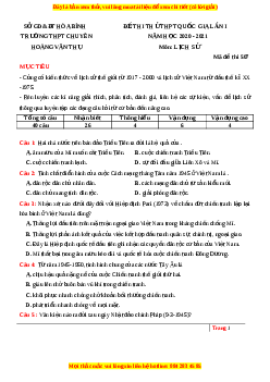 Đề thi thử Lịch Sử trường Chuyên Hoàng Văn Thụ lần 1 năm 2021