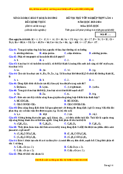 Đề thi thử tốt nghiệp Hóa học Sở GDĐT Hải Dương lần 1 năm 2024
