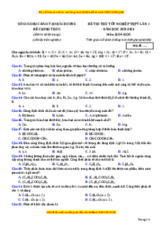 Đề thi thử tốt nghiệp Hóa học Sở GDĐT Hải Dương lần 1 năm 2024