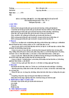 Giáo án Giá trị lớn nhất và giá trị nhỏ nhất của hàm số Toán 12 Giải tích