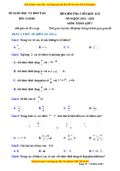 Đề thi cuối kì 1 Toán 7 Cánh diều tỉnh Bắc Giang