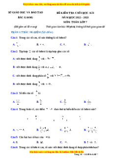 Đề thi cuối kì 1 Toán 7 Cánh diều tỉnh Bắc Giang