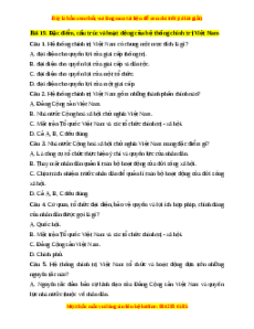 Trắc nghiệm Bài 19 KTPL 10 Kết nối tri thức: Đặc điểm, cấu trúc và nguyên tắc hoạt động của hệ thống chính trị Việt Nam
