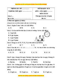 Đề thi cuối kì 1 Toán lớp 2 Chân trời sáng tạo (Đề 1)