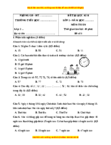 Đề thi cuối kì 1 Toán lớp 2 Chân trời sáng tạo (Đề 1)