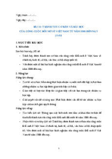 Giáo án Bài 11 Lịch sử 12 Kết nối tri thức: Thành tựu cơ bản và bài học của công cuộc Đổi mới ở Việt Nam từ năm 1986 đến nay