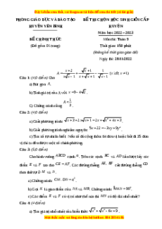 Đề thi HSG Toán 9 cấp huyện - Yên Bình - Yên Bái năm học 2022 - 2023 có đáp án