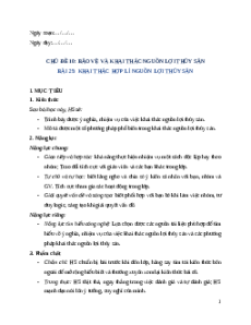 Giáo án Bài 25: Khai thác hợp lý nguồn lợi thuỷ sản Công nghệ 12 Cánh diều