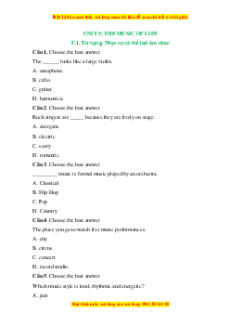 Trắc nghiệm Unit 5: The music of life Tiếng Anh 6 English Discovery